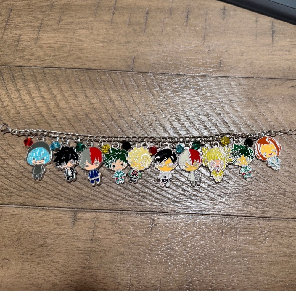 My Hero Academia Chibi Enamel Charm Bracelet Anime MHA Jewelry Silver Tone